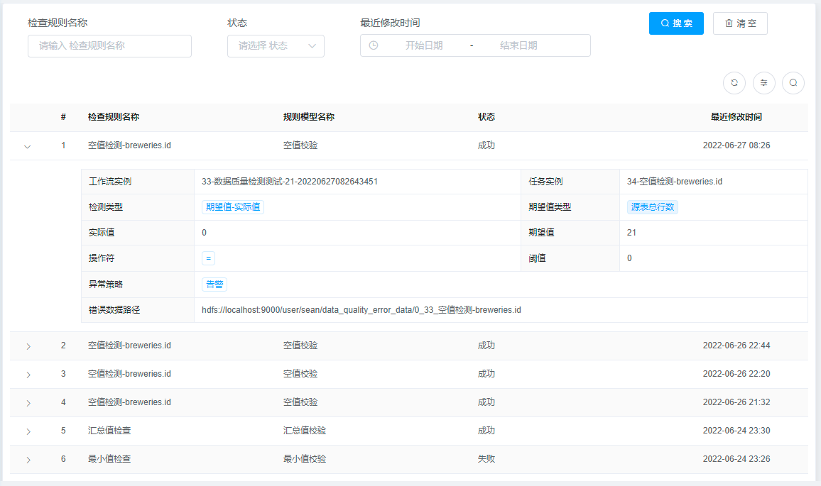 质量检查结果